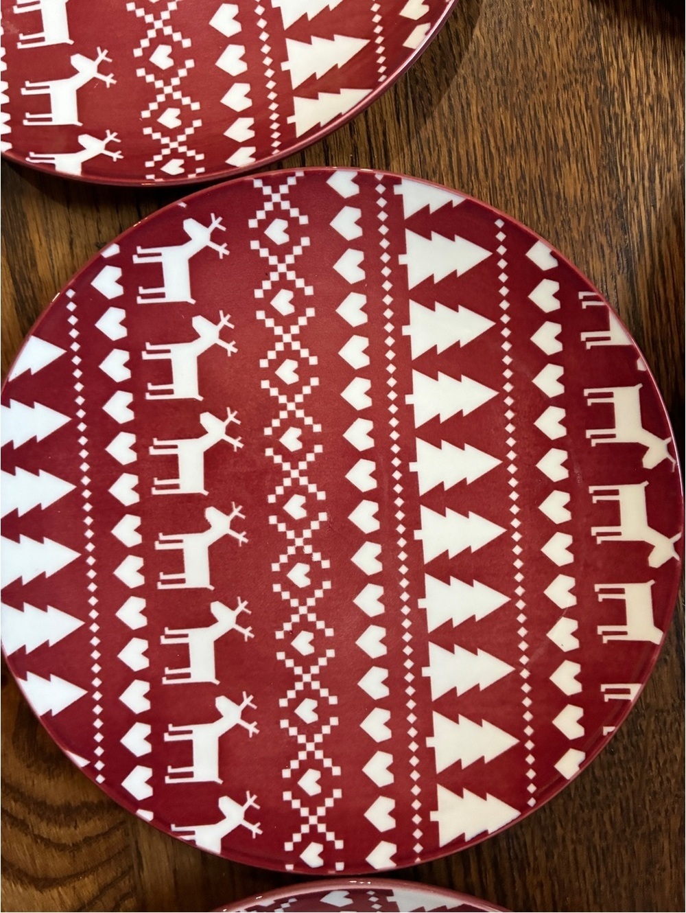 Red Reindeer & Tree Holiday Salad Plate - Brand Unknown